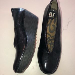 Fly London black wedge heel size 8